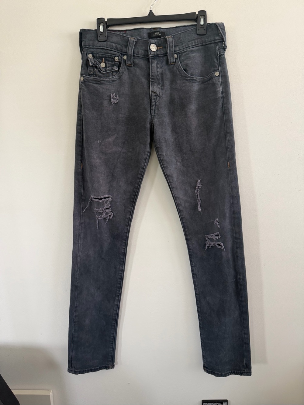 True Religion Men's Skinny Ripped Jeans in Faded Charcoal